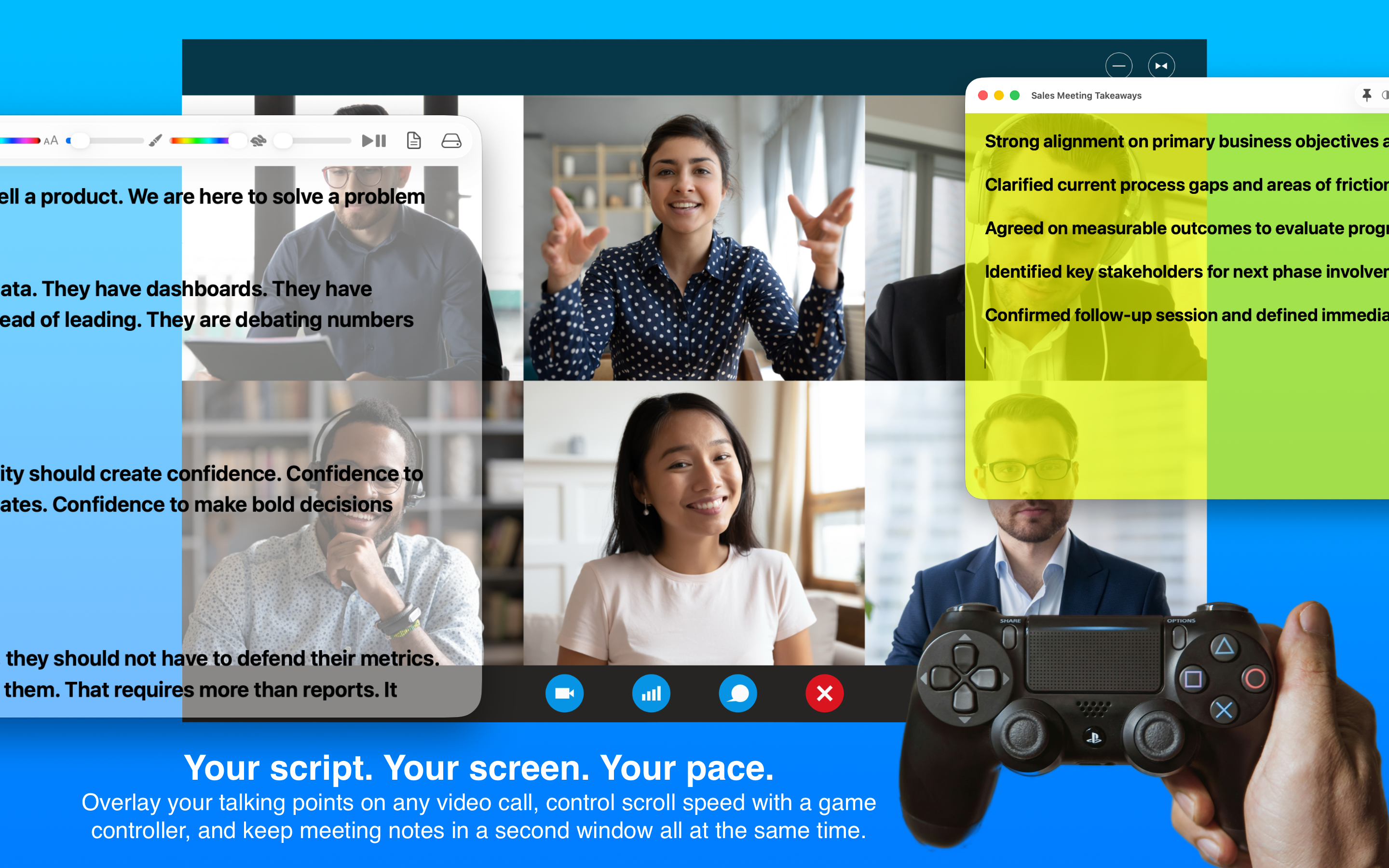 Telepane overlay on a video call with game controller support